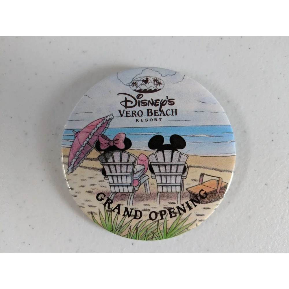 Disney Vero Beach Resort Grand Opening Pin Mickey Minnie Mouse Vintage Button
